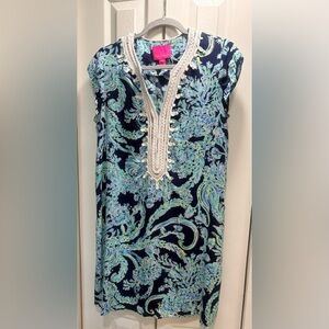 Lilly Pulitzer Navy Dress with Seafoam & Light Blue Paisley